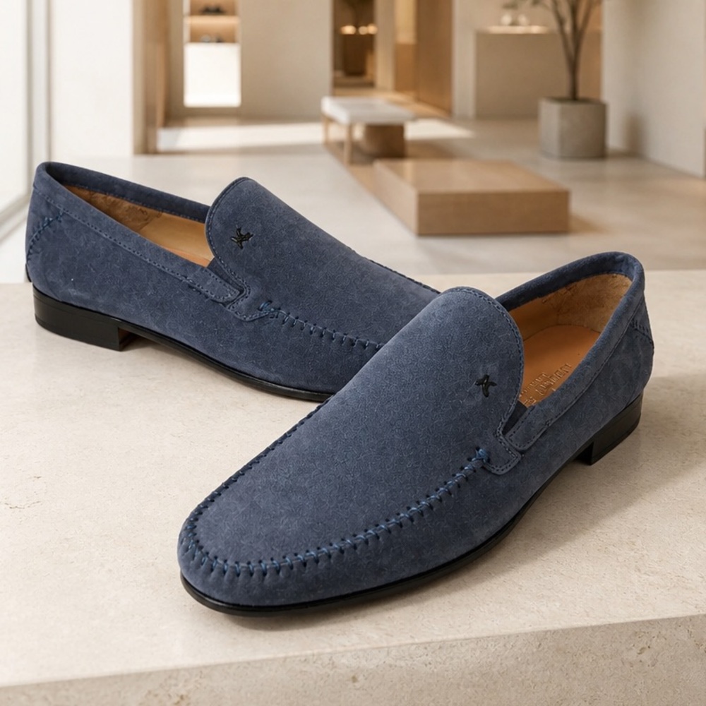 Alberto Ciccioli Men's Blue Soft Suede Comfort Slip-On Loafers